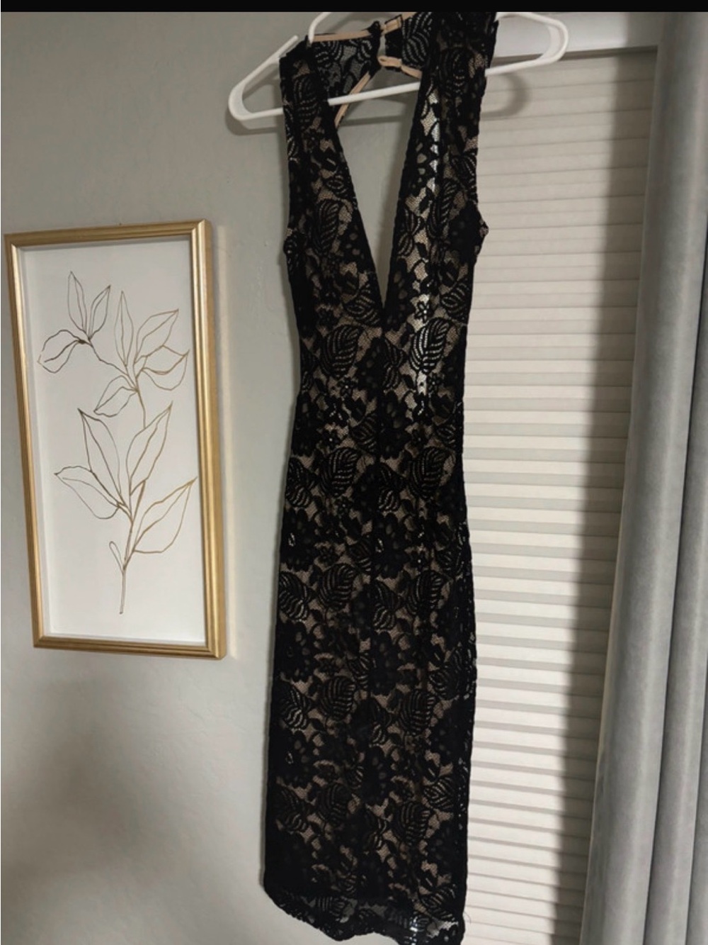 Windsor Black Lace Midi Dress with Nude Underlay